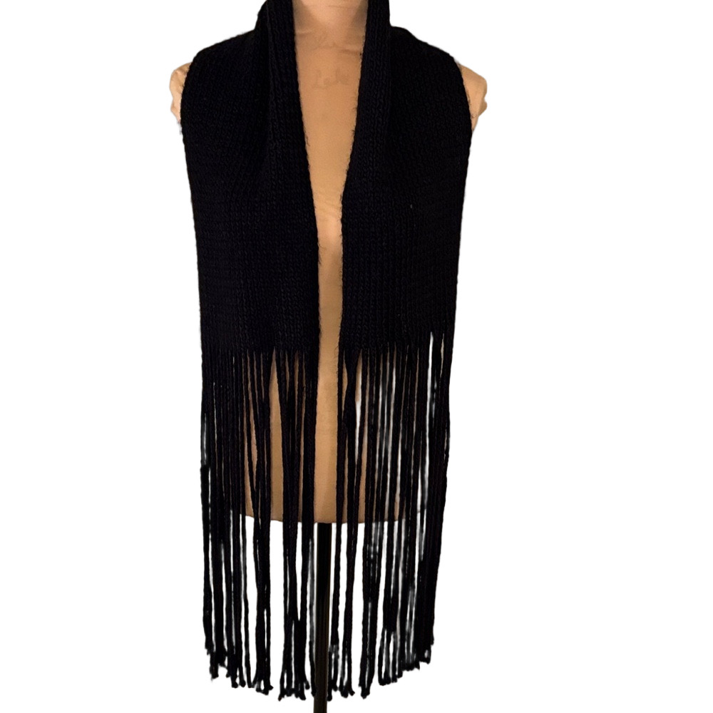 Black Fringe Knit Scarf